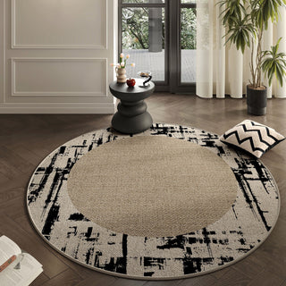 Easy Clean Rug Abstract Mosaic Spillproof Pet-Friendly Chic Living Room Plush Round Rug