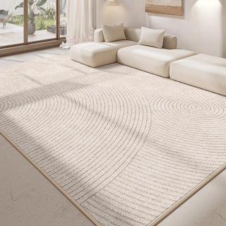 Easy Clean Rug Beige Zen Spiral Spillproof Pet-Friendly Minimalist Living Room Area Rug