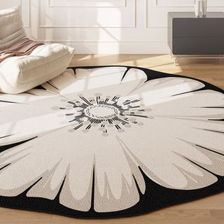 Easy Clean Rug Blossom Grandeur Flower Spillproof Pet-Friendly Modern Living Room Plush Round Rug