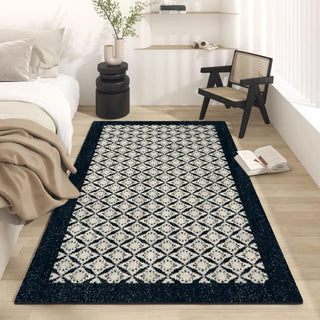 Easy Clean Rug Classic Diamond Border Spillproof Pet Friendly Minimalist Bedroom Area Rug