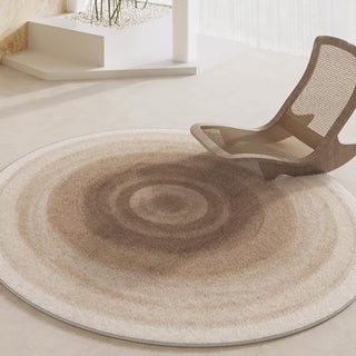 Easy Clean Rug Concentric Earth Tones Round Spillproof Pet-Friendly Modern Living Room Plush Round Rug