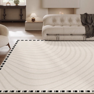 Easy Clean Rug Elegant Wave Border Spillproof Pet-Friendly Minimalist Living Room Area Rug