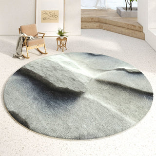 Easy Clean Rug Misty Mountain Round Spillproof Pet Friendly Modern Living Room Round Rug