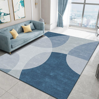 Easy Clean Rug Modern Blue Overlap Spillproof Pet-Friendly Modern Living Room Area Rug