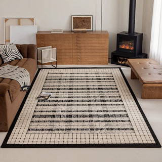 Easy Clean Rug Modern Geometric Grid Spillproof Pet-Friendly Living Room Large Area Rug