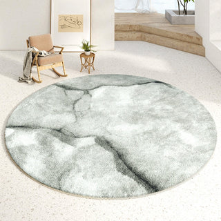 Easy Clean Rug Monochrome Marble Round Spillproof Pet Friendly Modern Living Room Round Rug