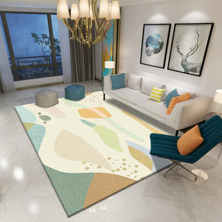 Easy Clean Rug Pastel Abstract Pattern Spillproof Pet-Friendly Modern Living Room Area Rug