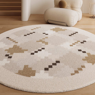 Easy Clean Rug Pixel Harmony Round Spillproof Pet-Friendly Modern Living Room Plush Round Rug