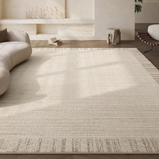 Easy Clean Rug Textured Beige Border Spillproof Pet-Friendly Minimalist Living Room Area Rug