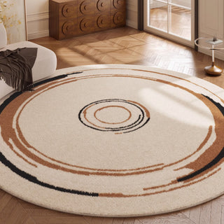 Easy Clean Rug Zen Rings Round Spillproof Pet-Friendly Minimalist Living Room Round Rug