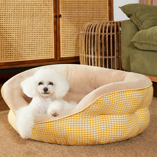 Extra Heightened Warm Surround Plaid Dog & Cat Bed