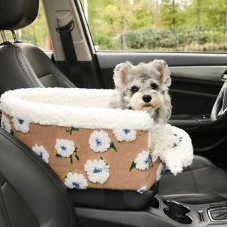 Flower Wool Fleece Dog Car Safety Seat Central Console Dog & Cat Car Seat