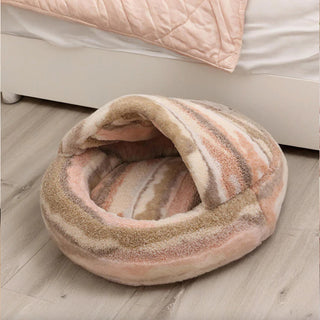 Luxury Marble Striped Cozy Semi-Enclosed Cave Dog & Cat Bed