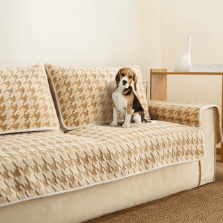 Plush Houndstooth Sofa Cover