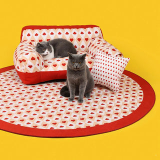 Retro Red Heart Poker Dog & Cat Sofa Fully Support Dog Sofa Bed