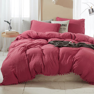 Soft Touch Pom Pom Fringe Duvet Cover Set Soft Chic Bedding with Playful Details