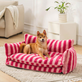 Trendy Striped Faux Lambswool Double Layer Dog & Cat Sofa Bed