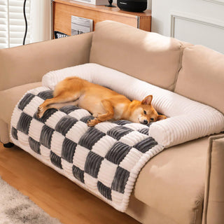 Cream Square Plaid Cozy Dog Mat Furniture Protector Cover