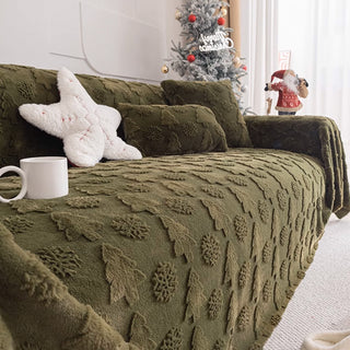 3D Christmas Tree Pattern Sofa Cover Plush Fabric with Cozy Concave-Convex Texture