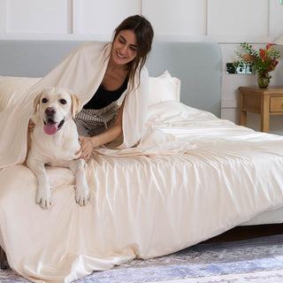 Ensemble de draps et housse de couette en bambou – Répulsif contre les poils d'animaux pour la famille des chiens/chats 