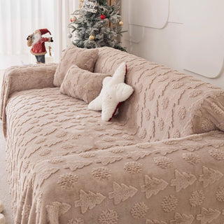 3D Christmas Tree Pattern Sofa Cover Plush Fabric with Cozy Concave-Convex Texture