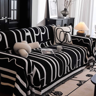 Monochrome Typography Sofa Cover