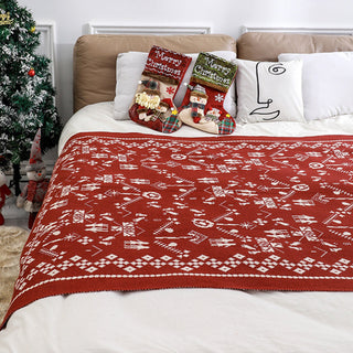 Nordic Christmas Knit Throw Blanket Cozy Moose Design with Reversible Plaid & Sherpa