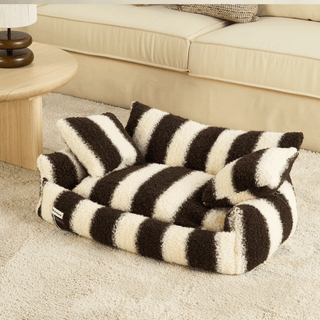 Plush Stripes Pet Sofa with Cushions