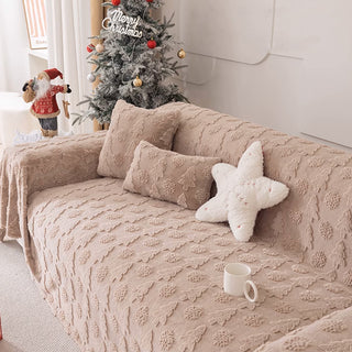 3D Christmas Tree Pattern Sofa Cover Plush Fabric with Cozy Concave-Convex Texture