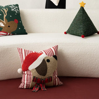 Corduroy Christmas Star Pillow with Pompoms Festive Holiday Decor