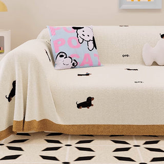 Dog Pattern Plush Fabric Sofa Cover for Pet Lovers, Soft and Cozy Design