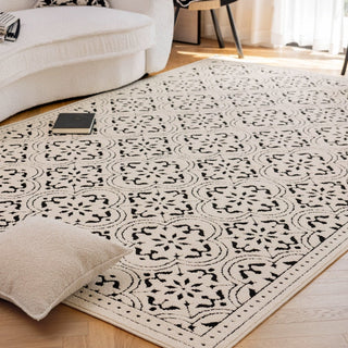 Easy Clean Rug Classic Black and White Medallion Spillproof Pet-Friendly Boho Living Room Large Area Rug