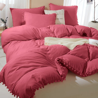 Soft Touch Pom Pom Fringe Duvet Cover Set Soft Chic Bedding with Playful Details