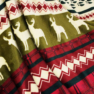 Super Soft Reindeer Plush Throw Cozy Holiday Blanket with Snowflakes & Red Accents