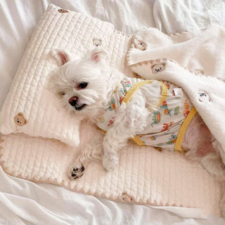 Cozy Embroidered Cotton Dog & Cat Pillow Quilt Bed Set